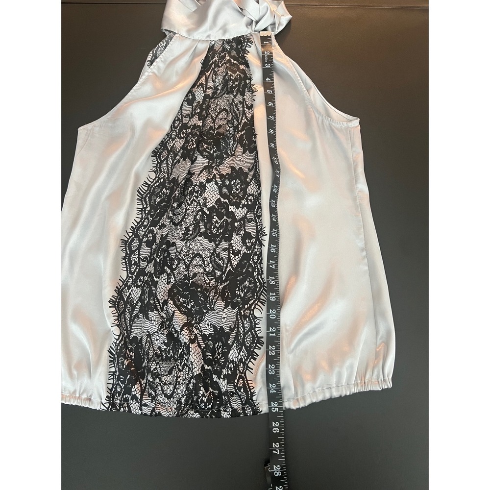 Ashley Stewart Silver Satin Halter Top Black Lace Panel Neck Tie 14W (1135) - Picture 5 of 14